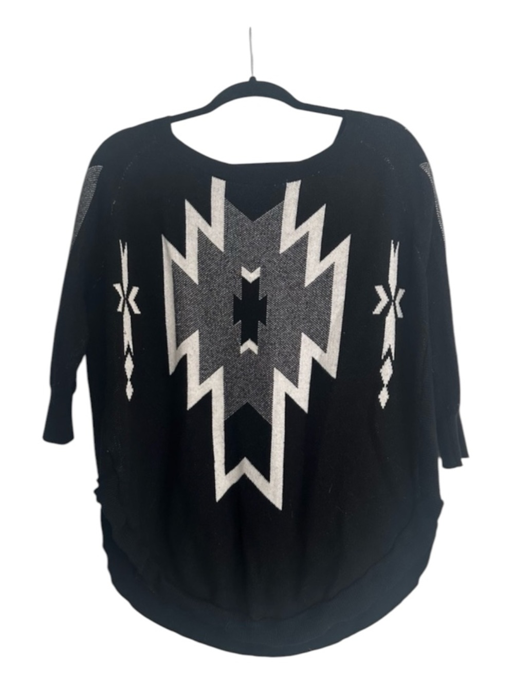 Black Tribal sweater with three quarter length sleeves in size small